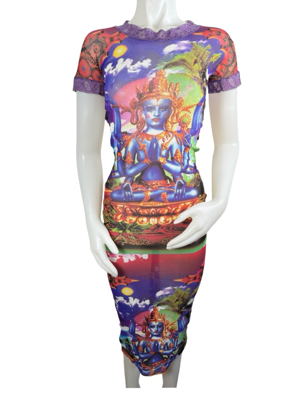 RARE Archive Jean Paul Gaultier SS97 Shiva Print Mesh Dress - Maille Classique - Picture 5 of 13